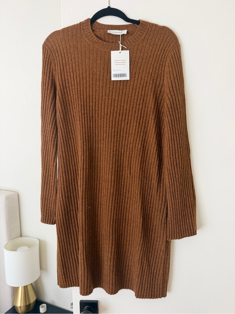 Everlane Cashmere Ribbed Long-Sleeve Knit Dress — Chestnut Brown